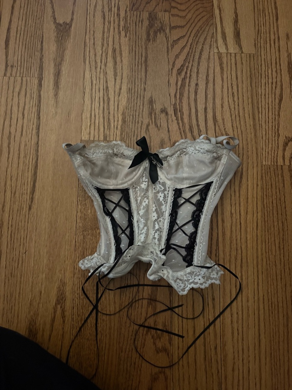 Elegant Lace Bustier Corset in Cream with Black Trim